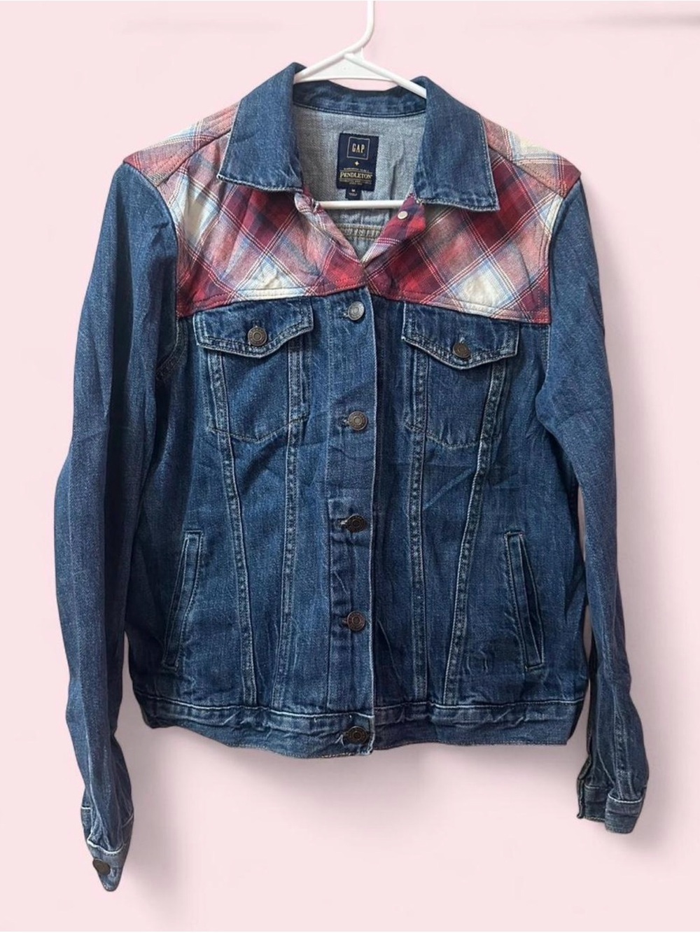 GAP x Pendleton Y2K Plaid Denim Trucker Jacket Women’s Medium Western Jean Red